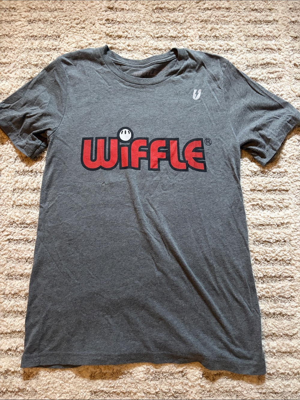 Wiffle Men's Short-Sleeve Logo Tee in Grey with Red Print